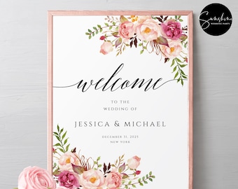 Marsala Wedding Welcome Sign Template Printable Calligraphy Welcome Sign Wedding Welcome 100% Editable Sign Instant Download Templett F4