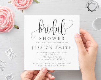 Bridal Shower Invitation Template | Editable PDF | Elegant Script Design | Printable Invite | Templett | Instant Download | DIY Bridal | R1