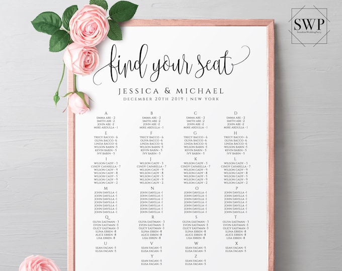 Alphabetical Seating Chart Wedding Seating Chart Template Printable Seating Chart Sign Editable Seating Board Wedding Seating Templett R1