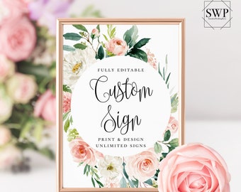 Unlimited Wedding Signs Custom Sign Template Boho Blush Florals Sign INSTANT DOWNLOAD Templett 100% Editable Text Printable Sign 5x7 8x10 F5