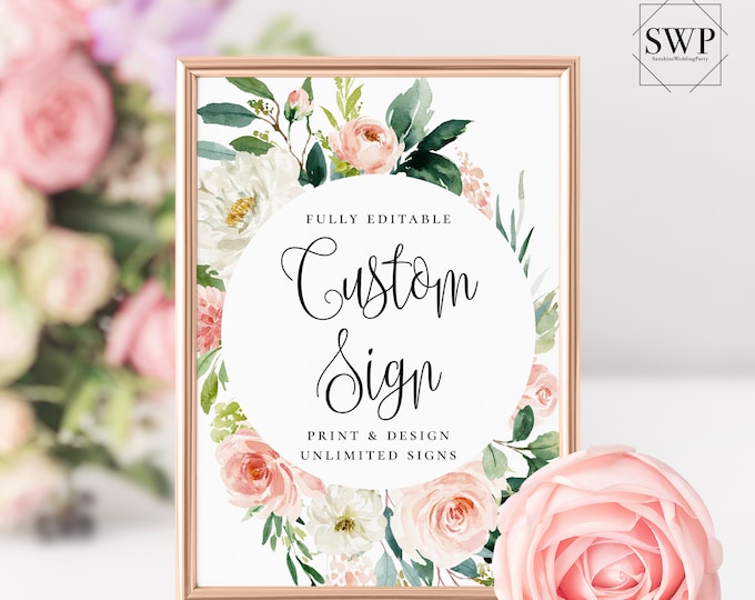 Unlimited Wedding Signs Custom Sign Template Boho Blush Florals Sign INSTANT DOWNLOAD Templett 100% Editable Text Printable Sign 5x7 8x10 F5