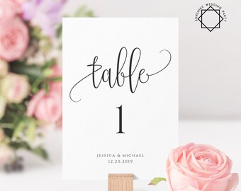 Wedding Table Number Sign Template Printable Fully Editable Wedding Table Sign Template Script Font Number Sign Digital Download JPEG PDF R1