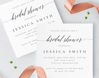 Rustic Bridal Shower Invitation Template | Editable Gold Navy Invite | Templett Instant Download | Add Photo Backside | SWP | Wedding DIY R2