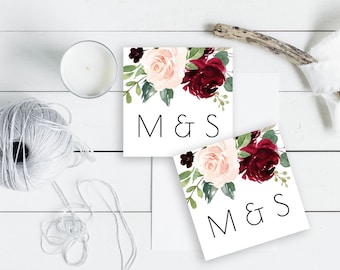 Marsala Burgundy Navy Wedding Monogram Template Tag Navy Marsala Burgundy Navy Wedding Monogram Printable Burgundy Navy Wedding Tag Monogram
