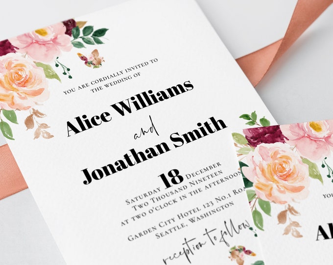 Wedding Invitation Template Burnt Orange Florals Wedding Invites Printable Editable Wedding Invitation Template INSTANT DOWNLOAD Templett F8