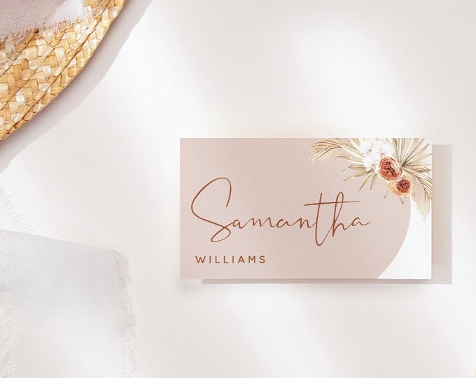 Pampas Terracotta Place Cards Template, Modern Boho Wedding, Terracotta Place Cards, Editable Template, Instant Download, T4