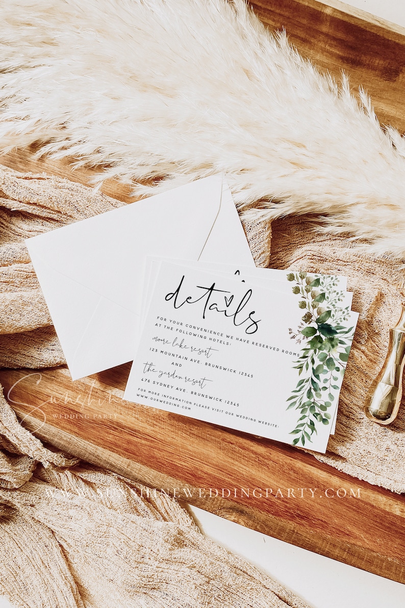 Eucalyptus Greenery Wedding Invitation Kit Template, Wedding Invitation Suite, Invitation Set, Details Card, RSVP Card, Instant Download, G5 image 4