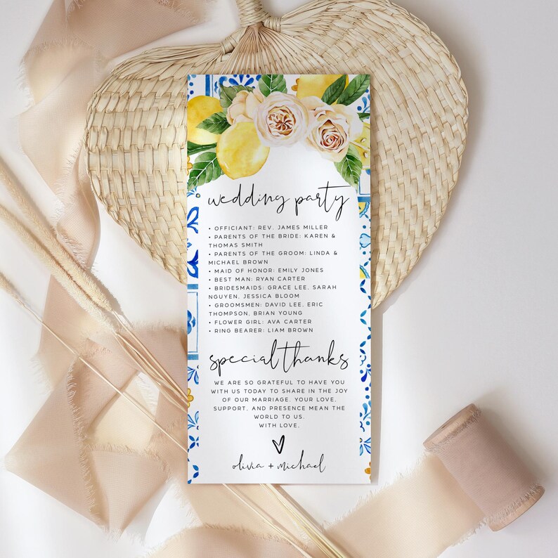 Lemon Wedding Program Template | DIY Editable Ceremony Program | Lemon ...