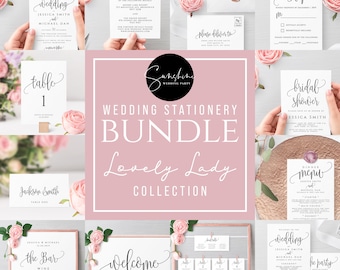 Wedding Bundle Templates, Templett Instant Download, Wedding Invitation Suite Template Bundle, Printable Editable Template Modern Rustic, R1