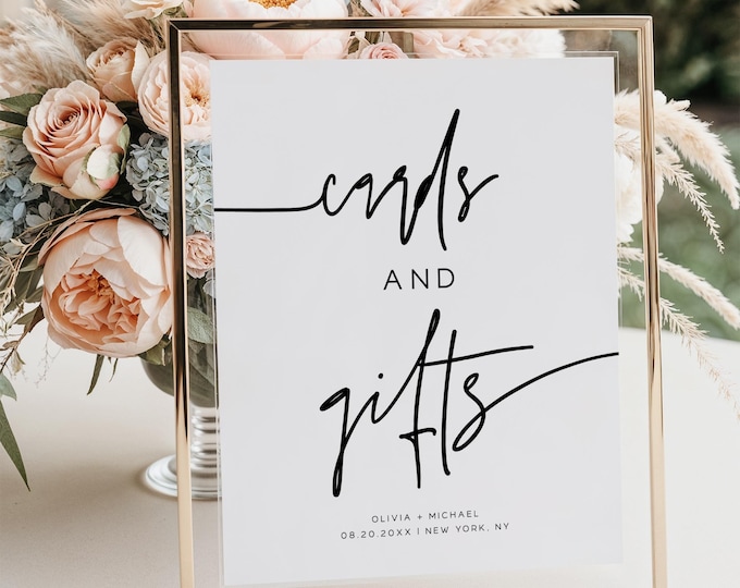 Editable Cards and Gifts Sign Template | Wedding Sign | Reception Table Decor | Minimalist Wedding | Printable Sign | Digital Download | M7