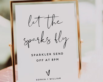 Let the Sparks Fly Sign, Sparklers Send Off Sign, Minimalist Wedding, Sparklers Sign, Wedding Send Off Sign Template, Modern Wedding, M8