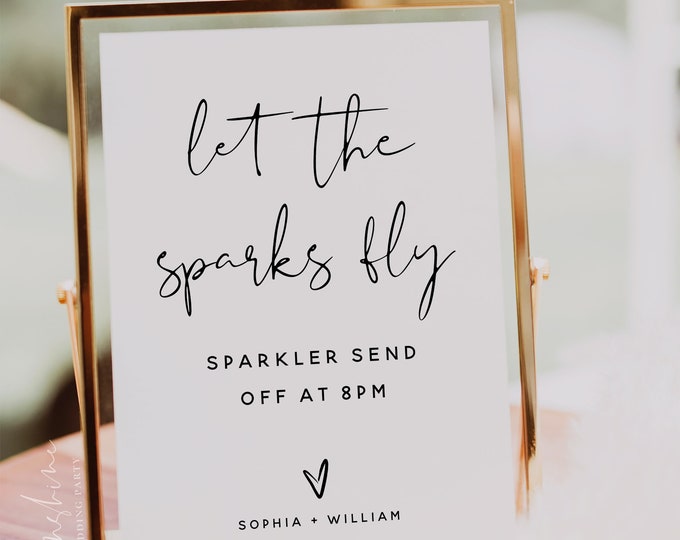 Let the Sparks Fly Sign, Sparklers Send Off Sign, Minimalist Wedding, Sparklers Sign, Wedding Send Off Sign Template, Modern Wedding, M8