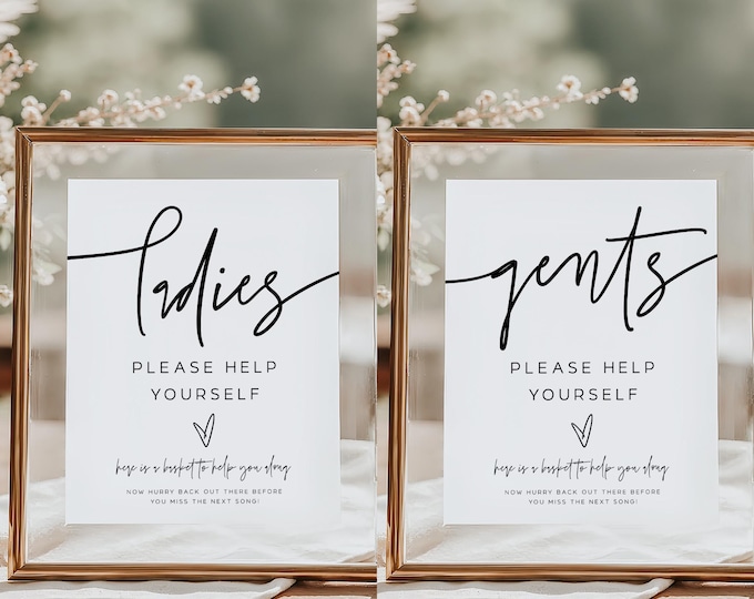 Ladies and Gents Bathroom Basket Sign Template | Wedding Restroom Sign | Bathroom Basket Sign | Modern Minimalist | Instant Download | M7