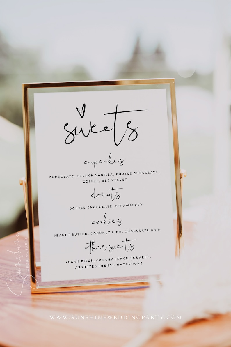 Minimalist Sweets Dessert Sign Template for Wedding Bridal Etsy