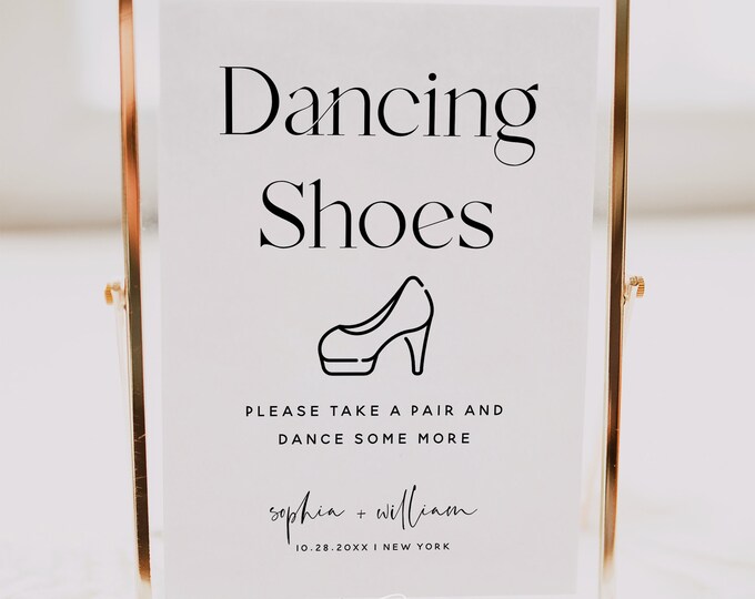 Dancing Shoes Sign Template, Wedding Signs, Modern Elegant, Modern Minimalist, Dancing Shoes Sign, Editable Template, Instant Download, M15