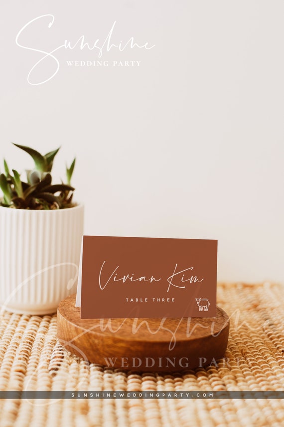 Terracotta Wedding Table Place Card Template, Printable Place Cards, Calligraphy Table Place Cards, Editable, Instant Download, Templett, T1