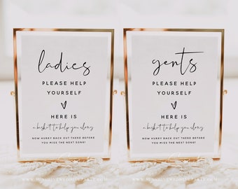 Ladies Bathroom Sign Template, Gentlemen Bathroom Sign Template, Wedding Bathroom Basket Sign, Modern, Minimalist, Instant Download, M8