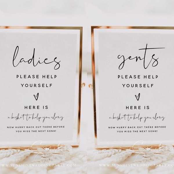 Ladies Bathroom Sign Template, Gentlemen Bathroom Sign Template, Wedding Bathroom Basket Sign, Modern, Minimalist, Instant Download, M8