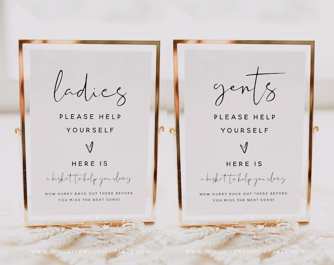 Ladies Bathroom Sign Template, Gentlemen Bathroom Sign Template, Wedding Bathroom Basket Sign, Modern, Minimalist, Instant Download, M8