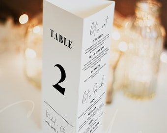 Modern Wedding Trifold Table Number Template, Trifold Table Menu Template, Triangle Table Stand Wedding Program, Trifold Table Thank You, M4