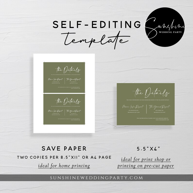 T1 Instant Download Cactus Green Details Cards Modern Minimal Boho Rustic Terracotta Wedding Details Template Burnt Orange Wedding