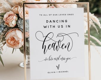 Editable Memorial Wedding Sign Template | Dancing with Us in Heaven | In Loving Memory Sign | Boho Wedding Sign | Digital Download | M2