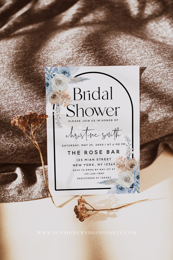Dusty Blue Bridal Shower Invite | Champagne Arch Template | Editable Templett | Instant Download | Printable Bridal Invite | Wedding DIY F23