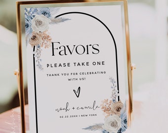 Dusty Blue Champagne Favors Sign Template, Bohemian Wedding Favors Signs, Printable Favors Sign, Editable Favors Sign, Digital Download, F23