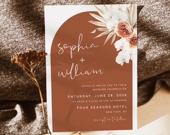 Terracotta Wedding Invitation Template, Modern Terracotta Boho Invitation, Wedding Invitation Template, Instant Download, T4