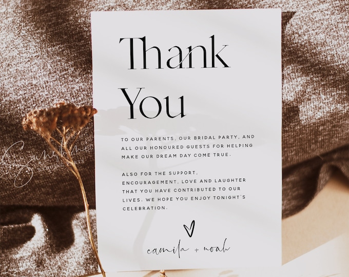 Minimalist Wedding Thank You Cards Template, Modern Wedding, Thank You Letter, Thank You Note, Thank You Card, Instant Download, M15