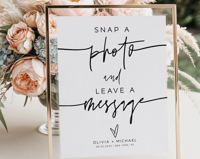 Snap a Photo Leave a Message Sign | Editable Wedding Guestbook Sign Template | Templett Digital Download | Instant Access Printable | M7