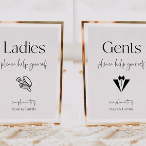 Ladies Bathroom Sign Template, Gentlemen Bathroom Sign Template, Wedding Bathroom Basket Sign, Modern, Minimalist, Instant Download, M15