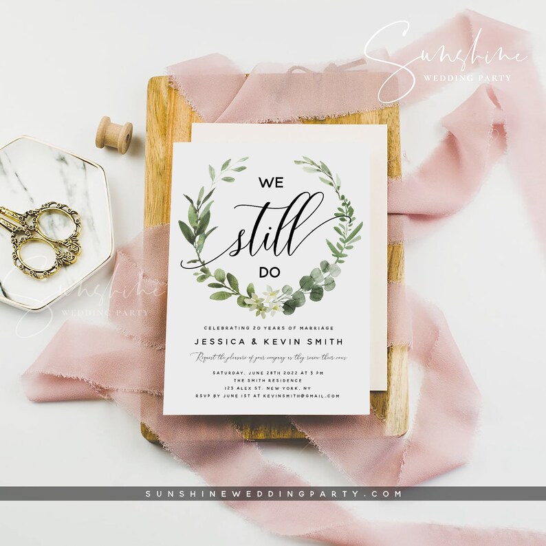 Eucalyptus Greenery Vow Renewal Invitation Template, INSTANT DOWNLOAD, Printable Wedding Anniversary Invite, We Still Do, 100% Editable, G3 image 3