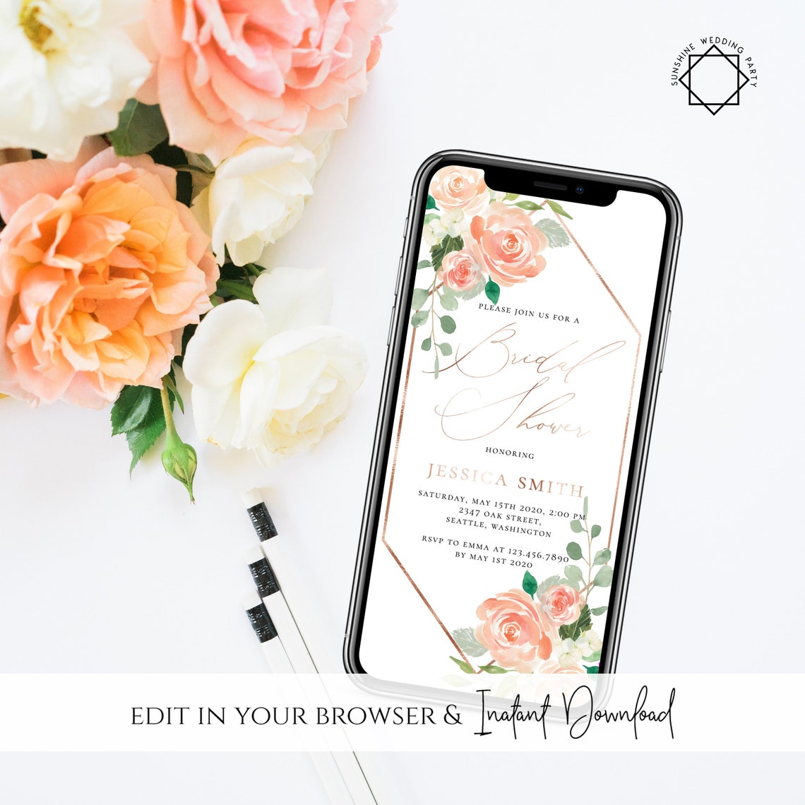 Electronic Bridal Shower Invitation Template Mobile Bridal Etsy