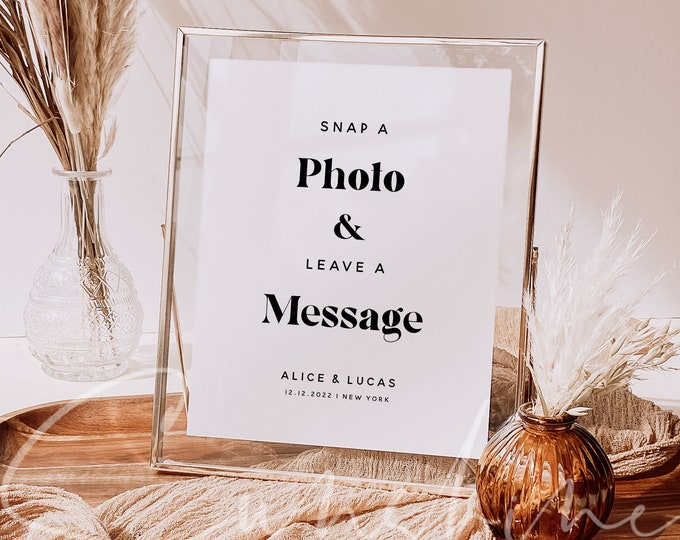 Snap a Photo Leave a Message Sign Template, Wedding Printable Signs, Editable Template, Modern Wedding Signs, Instant Download, Templett M11