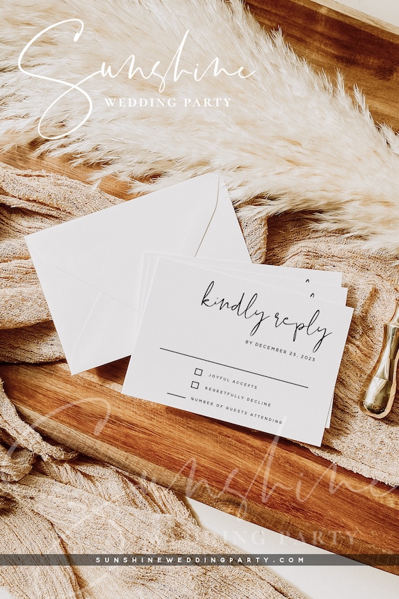 Wedding RSVP Card Template, Minimalist Wedding Kindly Reply Card Template, Modern RSVP Template, RSVP Insert, Instant Download, Templett, M8
