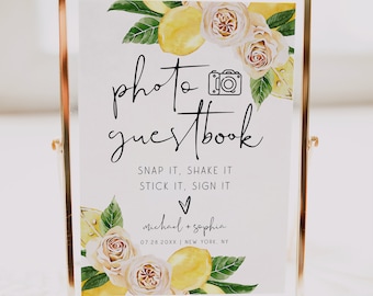 Lemon Citrus Photo Guest Book Sign Template, Bohemian Wedding Photo Guestbook Sign, Photo Guestbook Signs, Personalized Guestbook Sign, L1