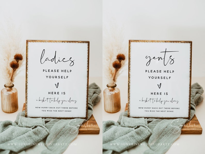 Ladies Bathroom Sign Template, Gentlemen Bathroom Sign Template, Wedding Bathroom Basket Sign, Modern, Minimalist, Instant Download, M8 image 3