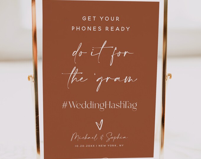 Terracotta Wedding Hashtag Sign, Do It For The 'Gram Sign, Printable Hashtag Sign, Modern Instagram Hashtag Sign, Bohemian Wedding DIY, T1