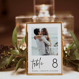 Minimalist Wedding Table Numbers with Photos Template, Digital Download, Editable, Photo Table Numbers, Wedding Table Numbers, 5x7, 4x6, M7 image 4