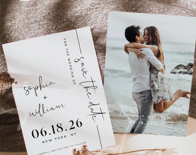 Photo Save the Date Template, Minimalist Save the Date Template, Minimal Save the Date, Boho Save the Date Cards, Editable Template, M8