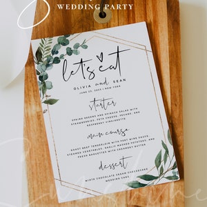 Greenery Wedding Menu Cards Template, Printable Greenery Menu Cards, DIY Editable Greenery Menu Card Template, Instant Download, Templett G5