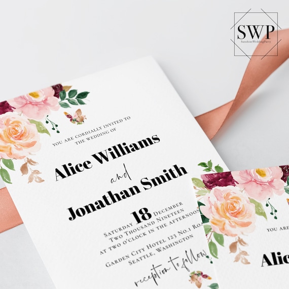 Wedding Invitation Template Burnt Orange Florals Wedding Invites Printable Editable Wedding Invitation Template INSTANT DOWNLOAD Templett F8