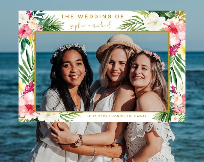 Tropical Wedding Photo Booth Frame Template | Editable Photo Prop Frame | Selfie Prop Frame | Hawaiian Beach Wedding | Instant Download | H1
