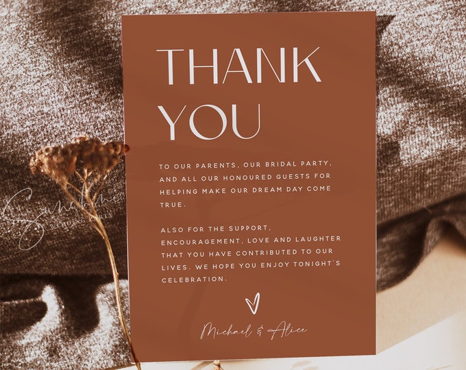 Terracotta Thank You Card Template, Minimalist Modern, Thank You Letter, Flat 4x6 Card, Napkin Note, Editable Template, Instant Download, T1