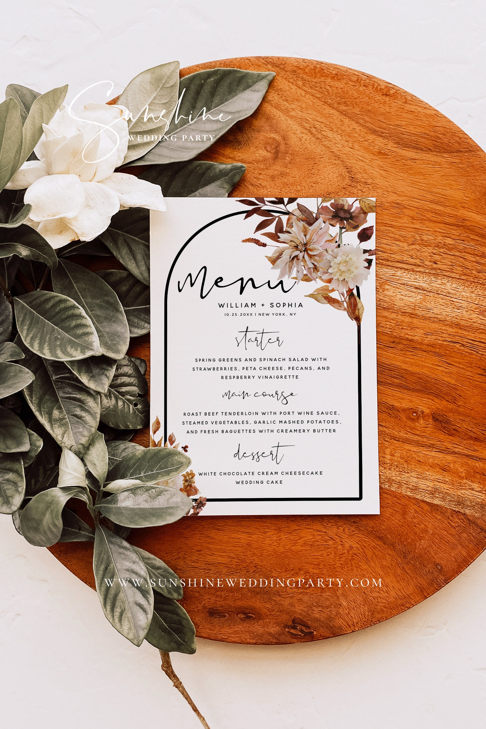 Boho Fall Leaves Wedding Menu Template, Autumn Wedding, Dinner Menu ...