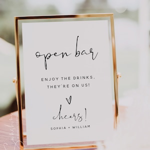 Minimalist Open Bar Sign, Modern Open Bar Sign, Wedding Open Bar Sign, Alcohol Drink Bar Sign, Editable Template, Instant Download, M8