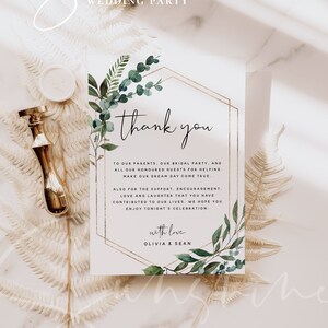 Plantilla de tarjeta de agradecimiento, carta de agradecimiento de boda con vegetación, notas de agradecimiento editables, tarjeta de agradecimiento de boda imprimible, descarga instantánea G5