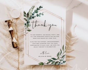 Thank You Cards Template, Greenery Wedding Thank You Letter, Editable Thank You Notes, Printable Wedding Thank You Card, Instant Download G5