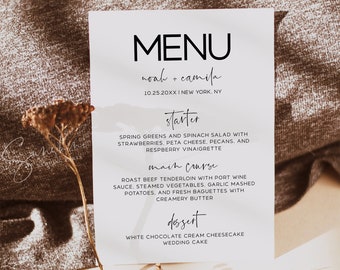 Minimalist Wedding Menu Template, Modern Menu Cards, DIY Editable Menu Card Template, Minimalist Wedding Menu Card, Instant Download, M17